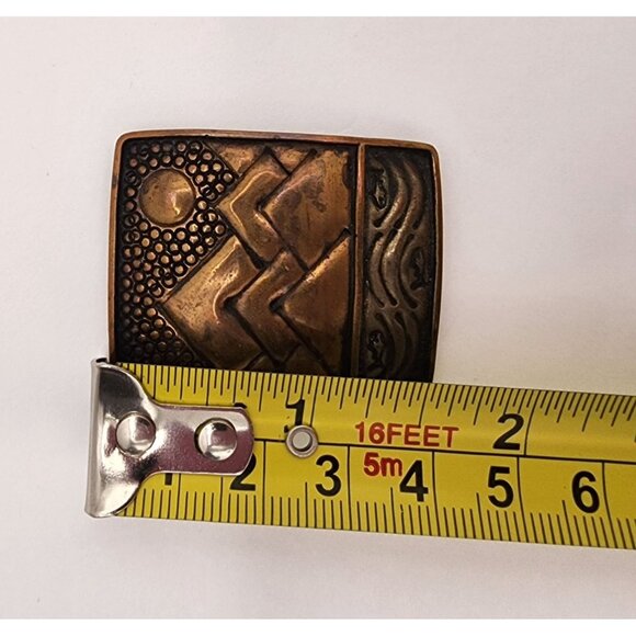 Vintage Copper-Tone Mountain & Fish Scene Brooch Pin Native American Artisan - Picture 3 of 4